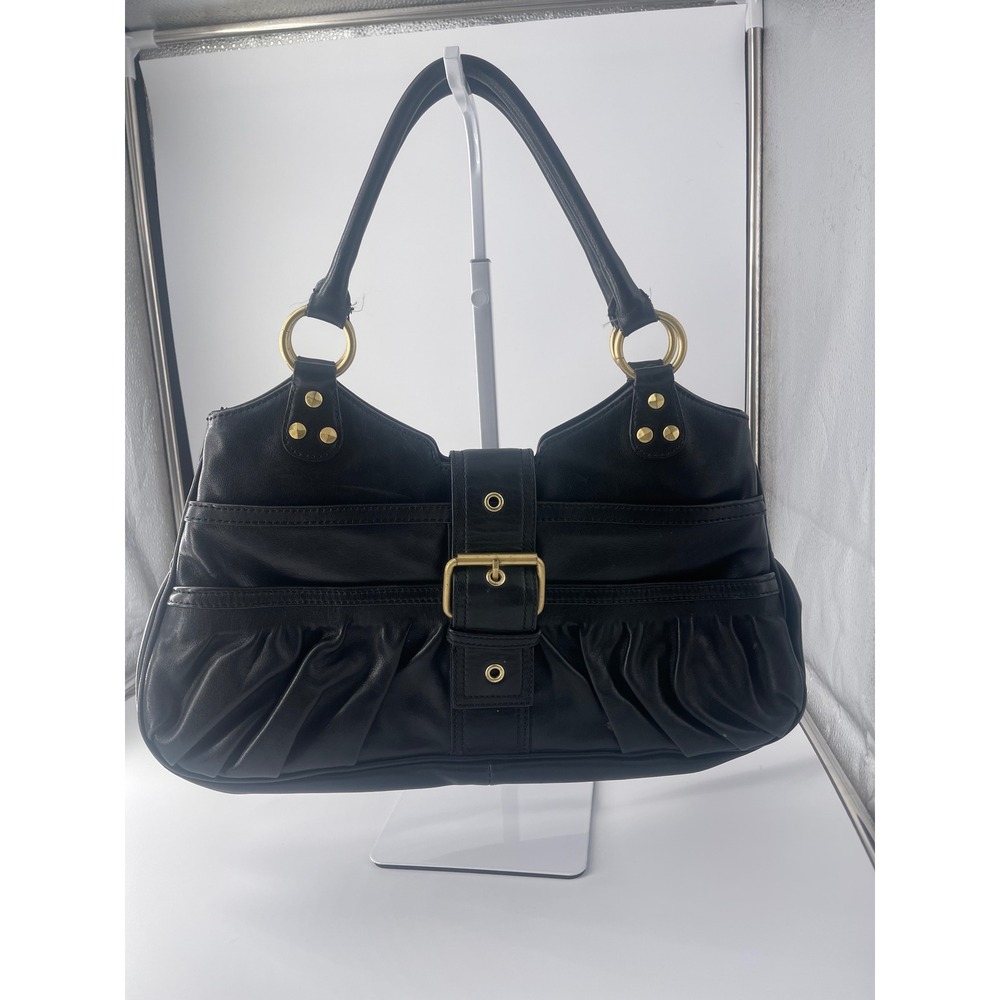 Cynthia Rowley Black Leather Shoulder Bag Y2K Buckle Purse + Dust Bag